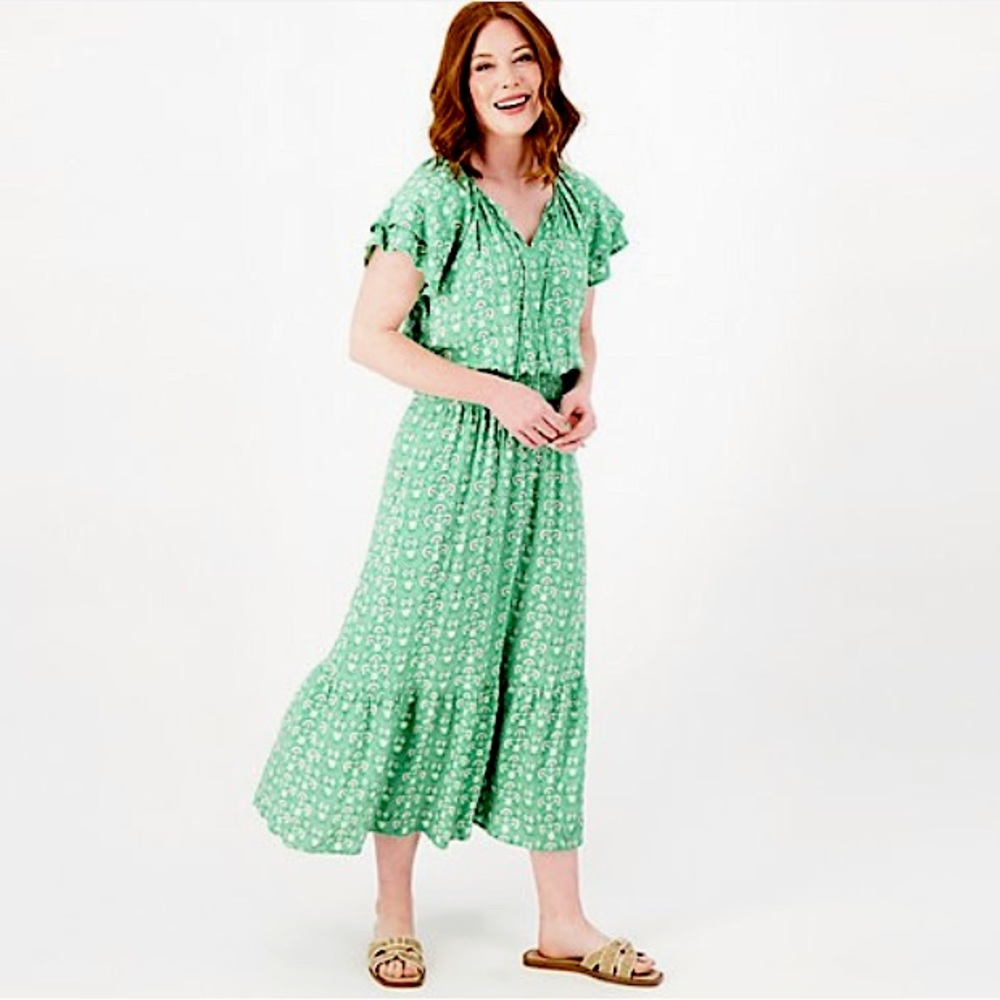 Destination 365 Green Dress Sz M Women’s Printed Dress
